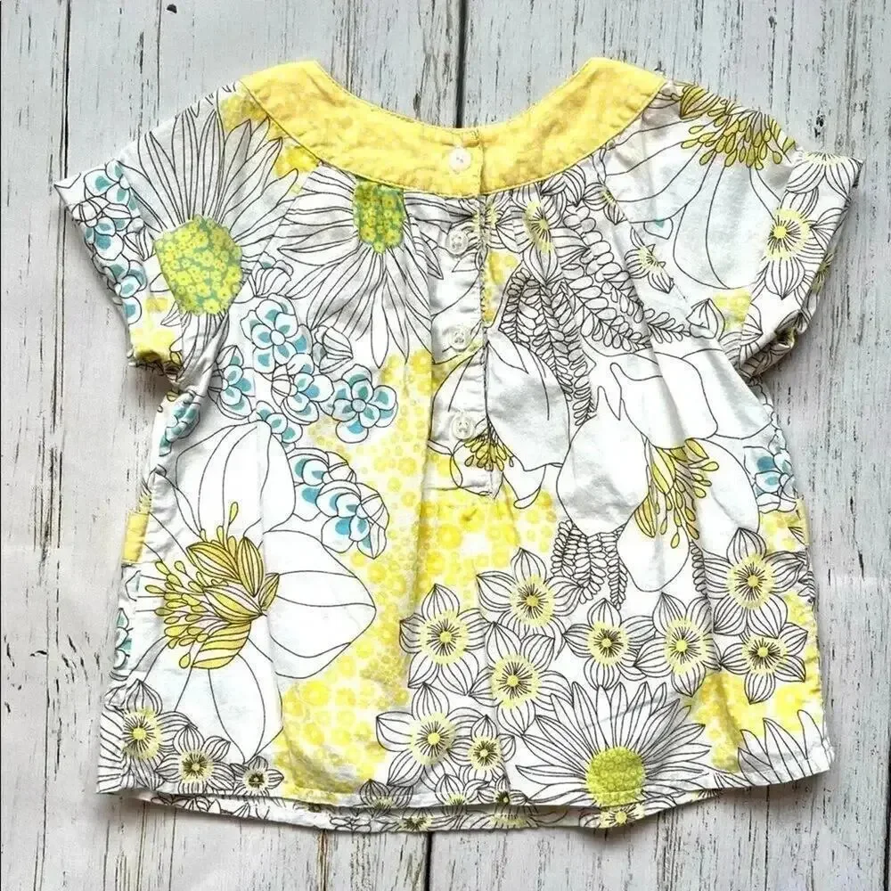 Old Navy yellow floral short sleeve top with rolled sleeves Size 12-18 months
